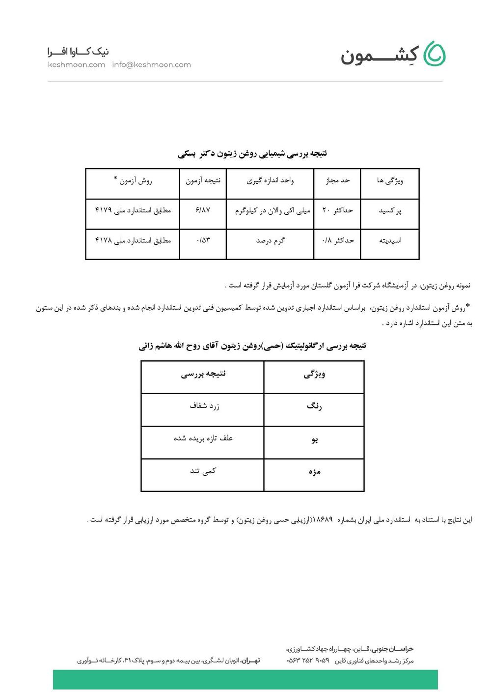 نتیجه آزمایش روغن زیتون فرابکر کرونایکی