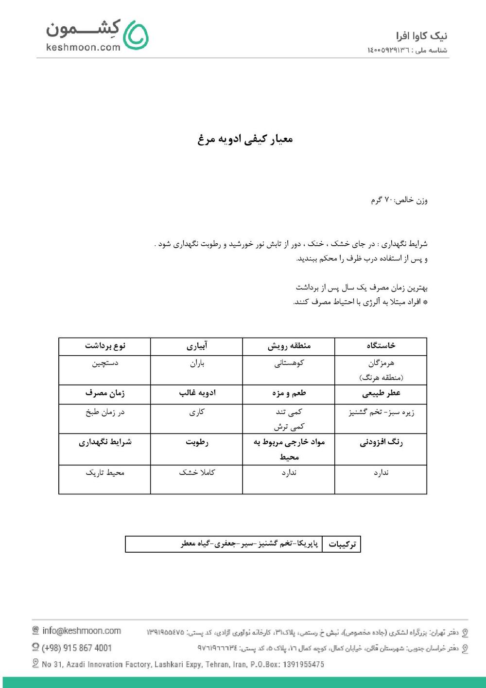 نتیجه آزمایش ادویه مرغ