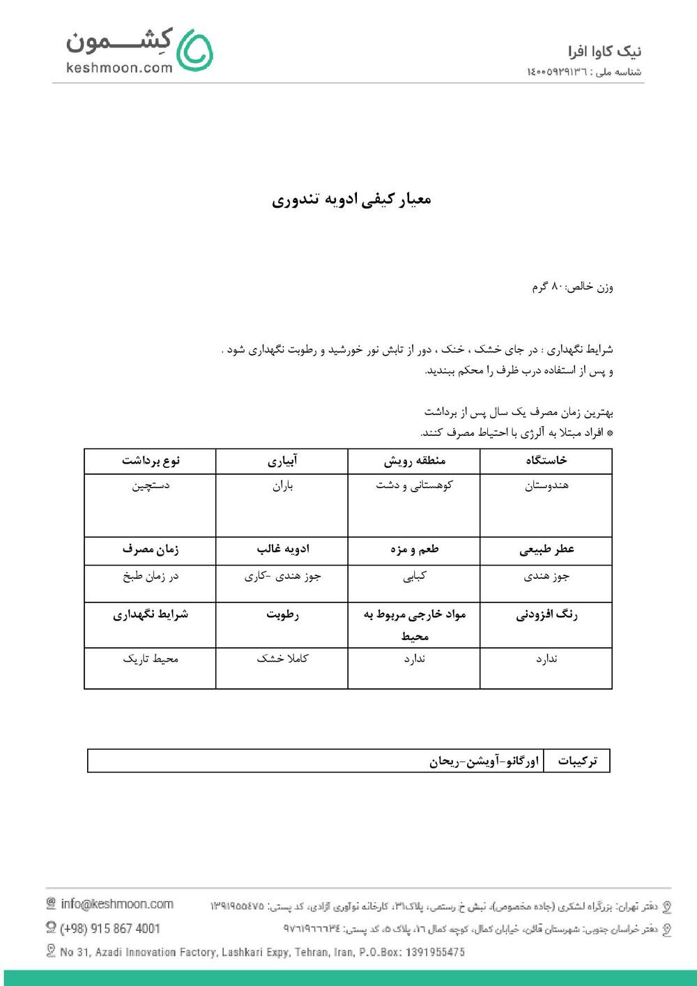 نتیجه آزمایش ادویه تندوری