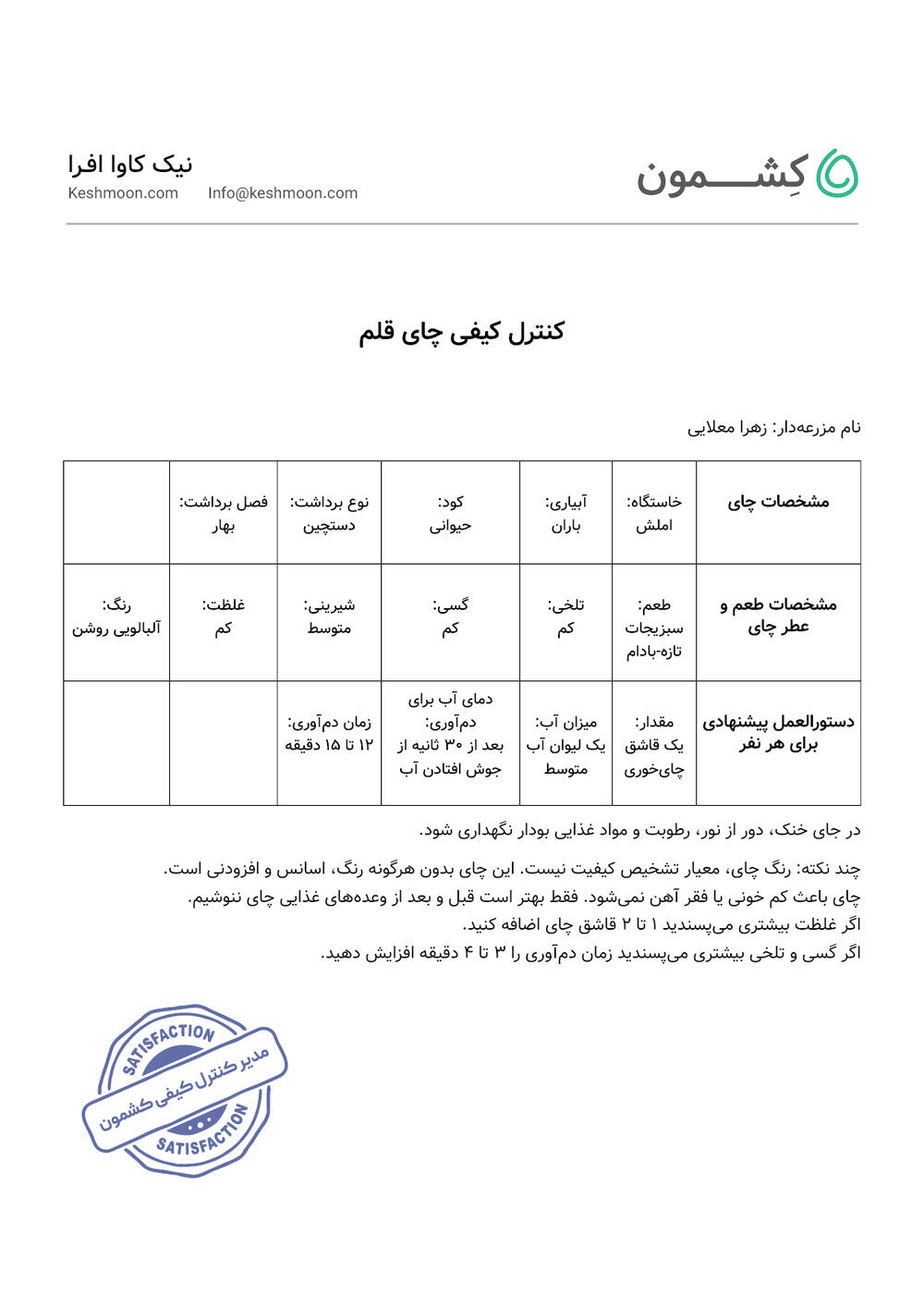 نتیجه آزمایش چای قلم اعلا